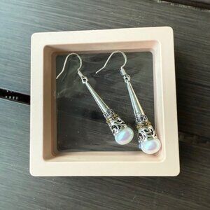 Sterling Silver Cone Dangle Earrings with Cultured Pearl